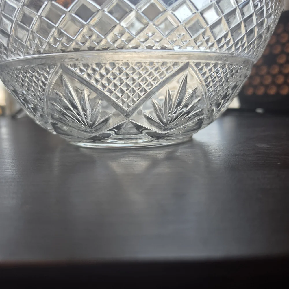 Vintage Cut Crystal Serving Bowl with Gold Rim - Picture 3 of 3